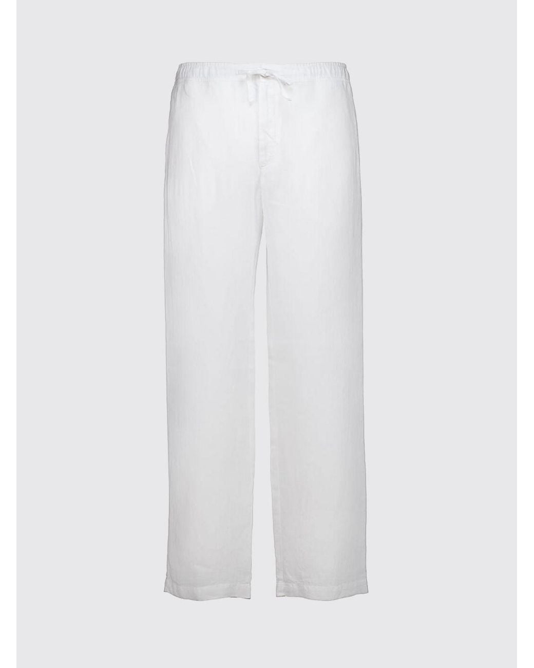 120% Lino White Straight Fit Linen Trousers With Elasticated Drawstring Waist for men