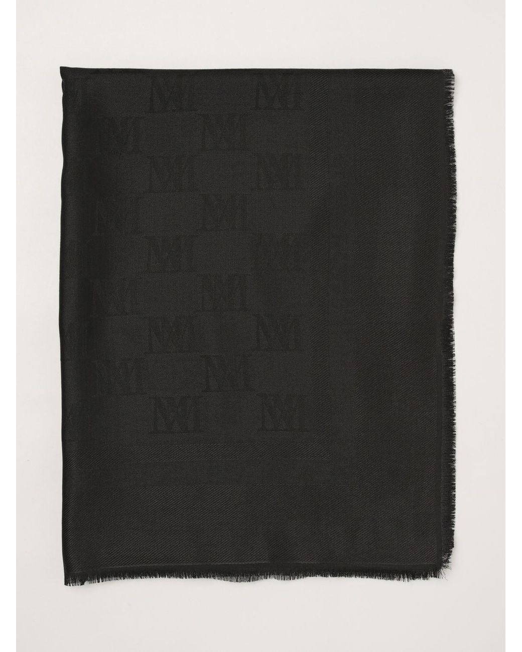 Max Mara Black Jacquard Monogram Wool And Silk Stole With Fringes