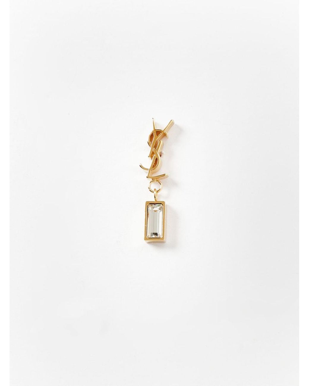 Saint Laurent White Cassandre Ysl Monogram Brass Earrings