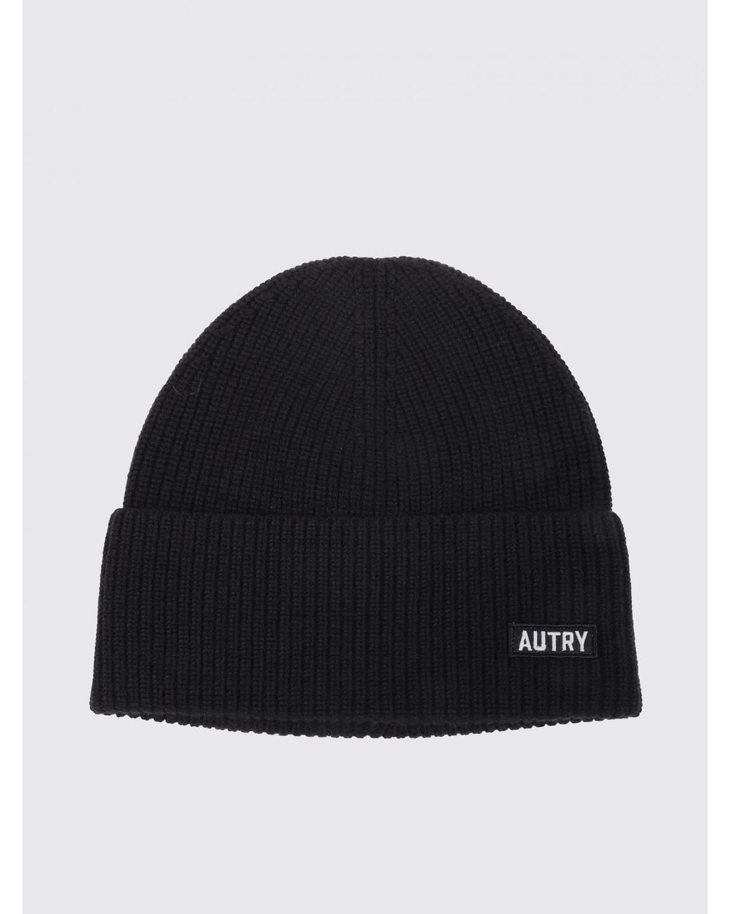 Autry Black Wool Beanie Hat With Cuffed Hem And A Front Applied Logo Patch for men