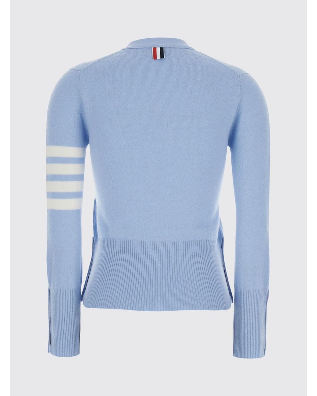 Thom Browne Blue V-Neck 100% Cashmere Cardigan With 4-Bar Detail