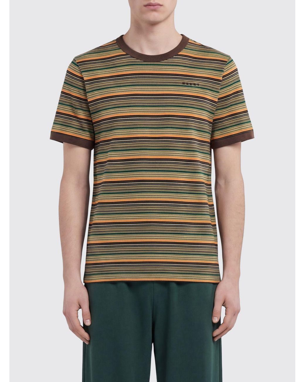 Marni Green Slim-Fit Striped Cotton T-Shirt With Contrasting Trims for men