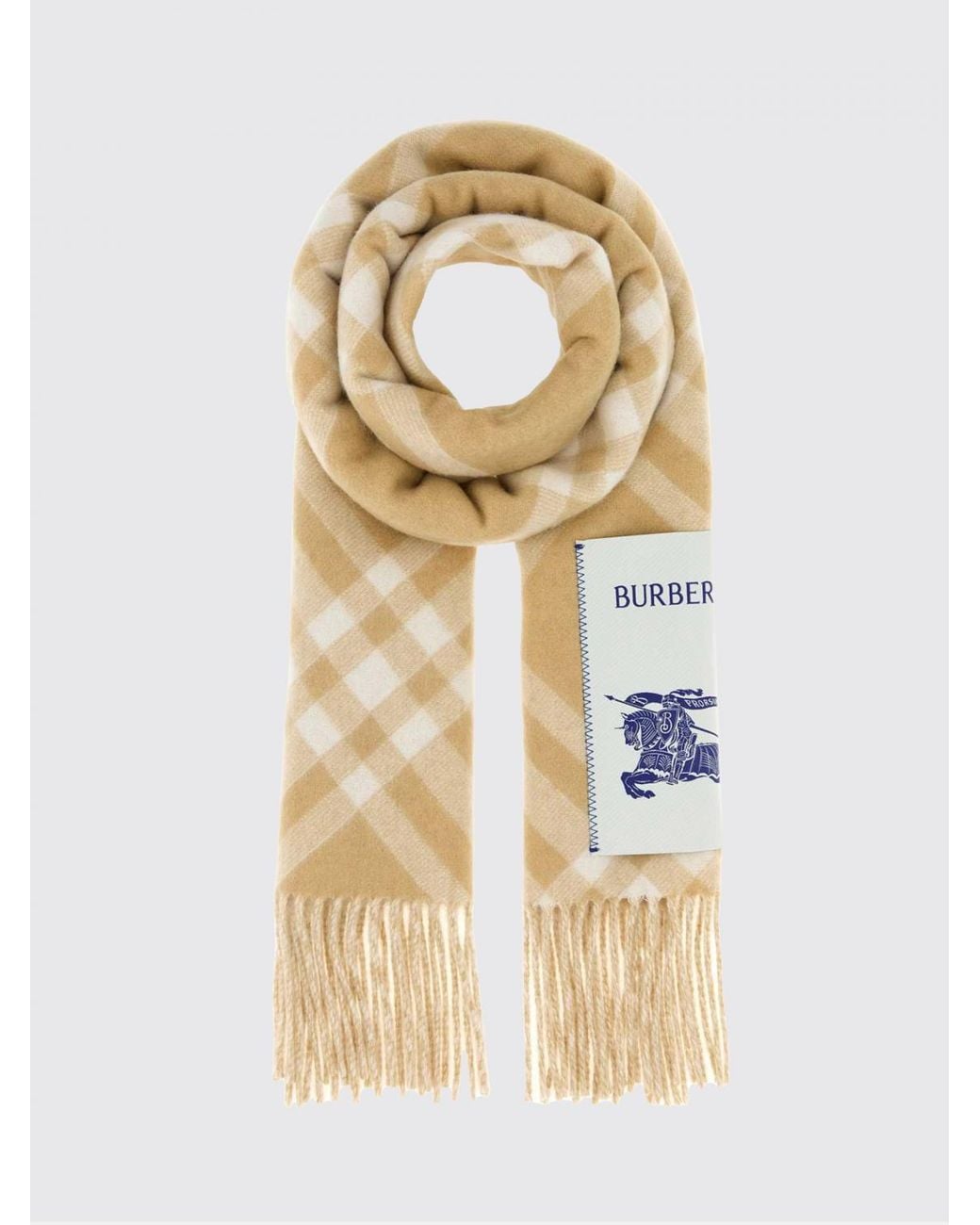Burberry Metallic Check Cashmere Scarf With Fringed Edges And Ekd Logo