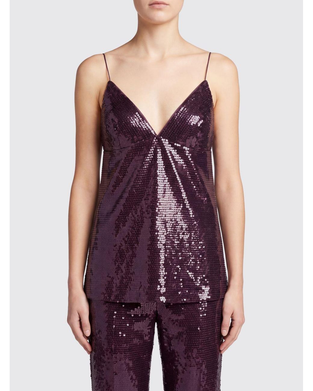 Alberta Ferretti Purple Slim Fit V-Neck Evening Top With All-Over Sequins
