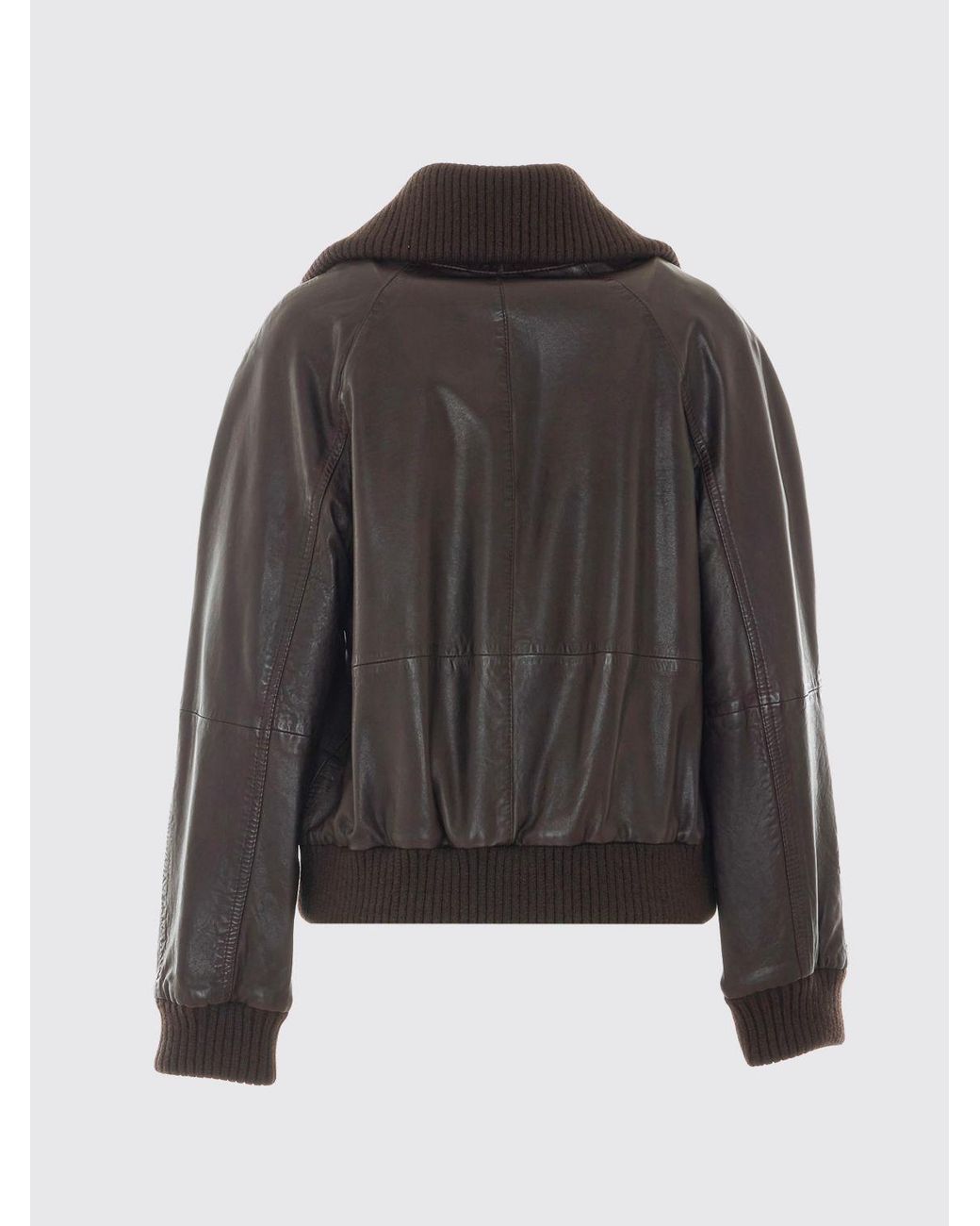 Pinko Black Short Leather Jacket With High Rib-Knit Collar And Zip Closure