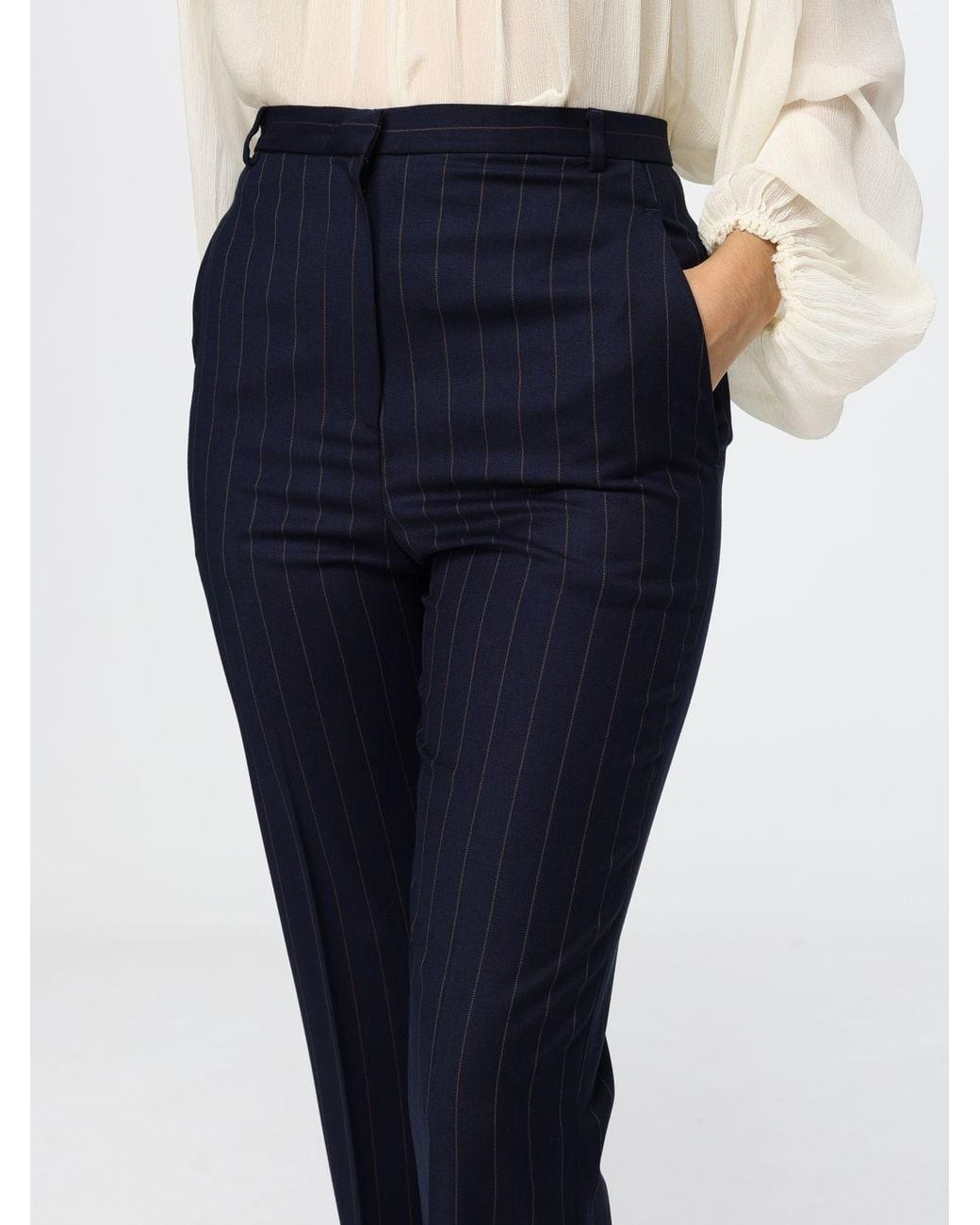 Hanita Blue Pinstriped Straight-Leg Trousers