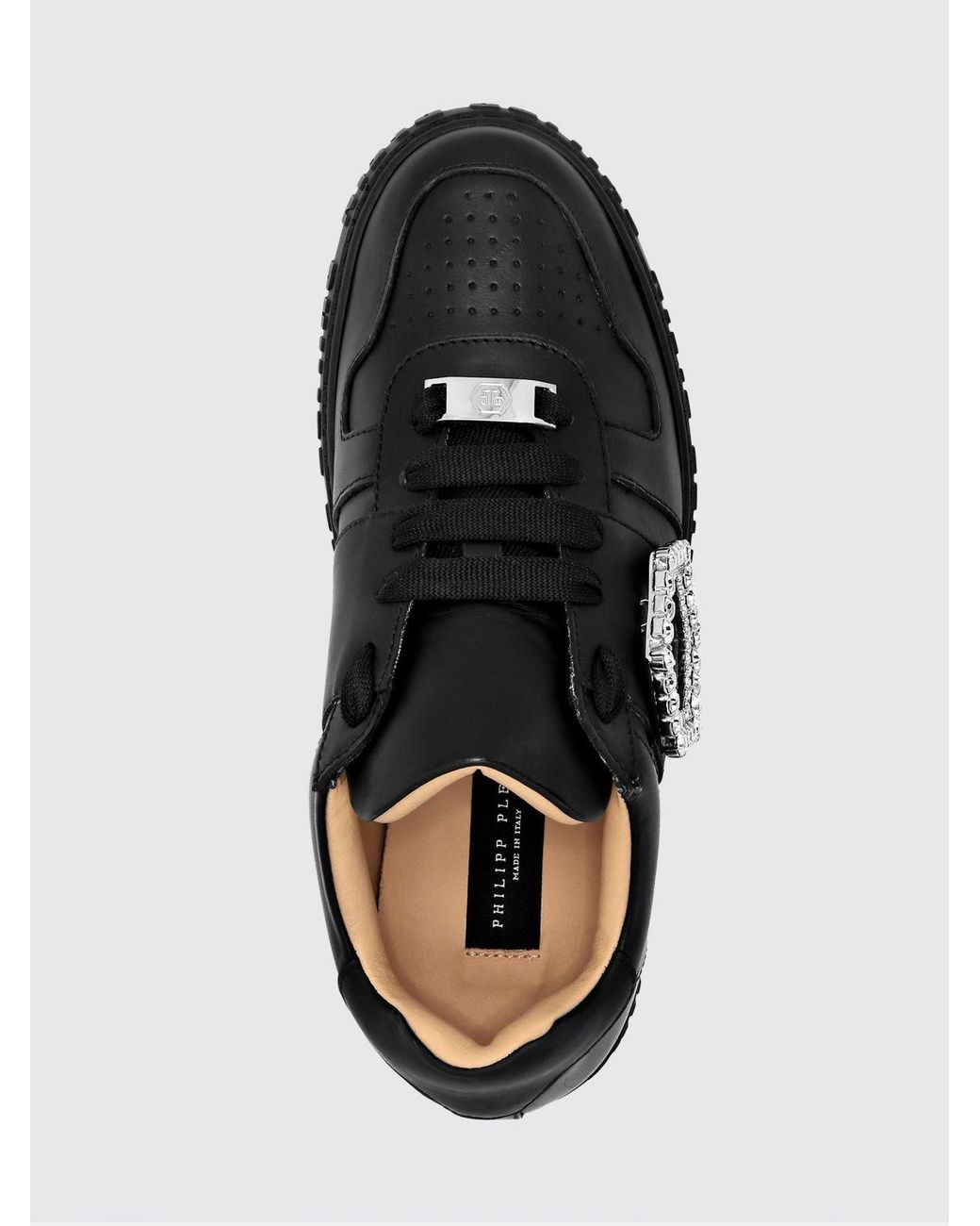 Philipp Plein Black Smooth Leather Low-Top Trainers With Jewelled Buckle