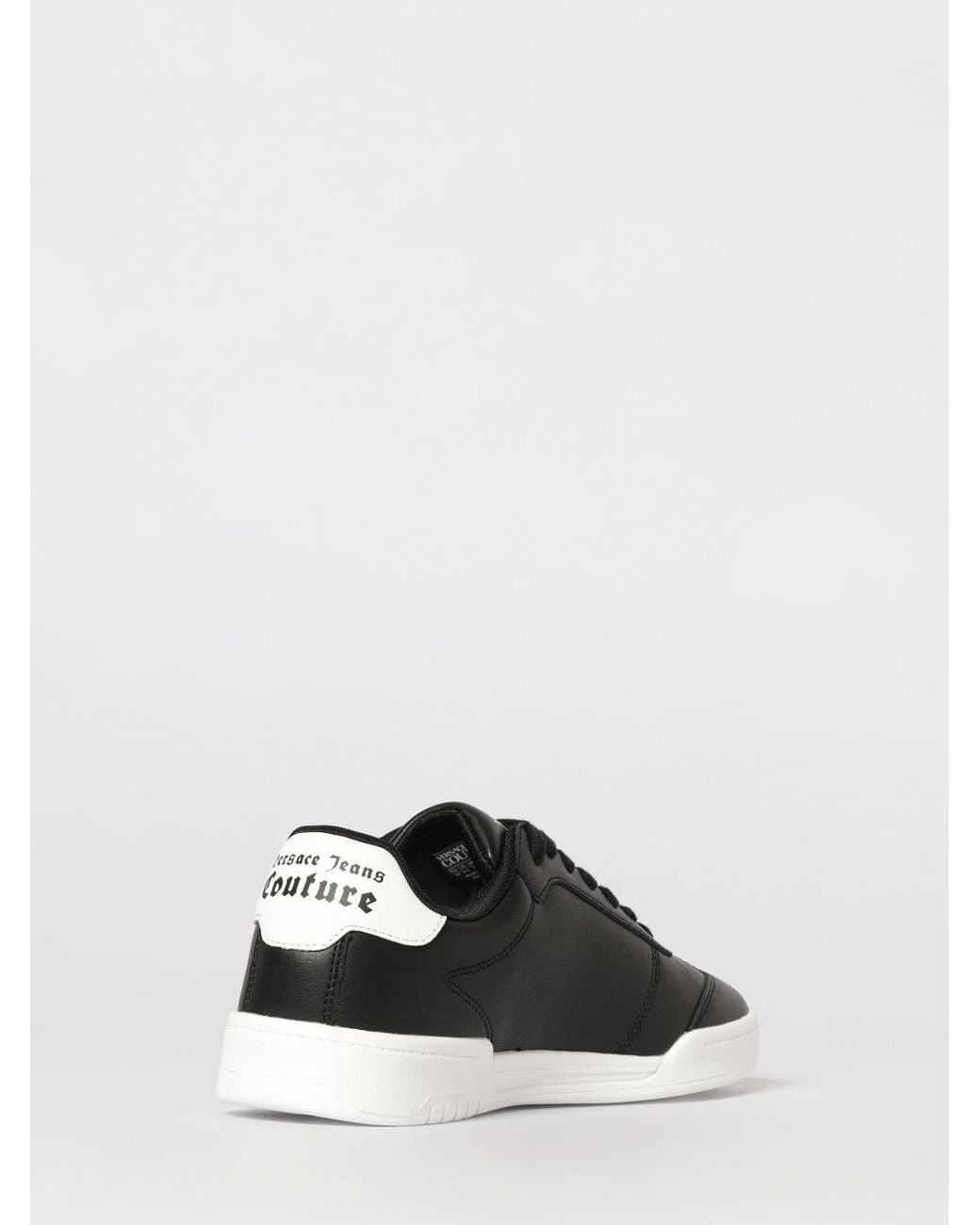 Versace Jeans Couture Black Leather Sneakers With Printed Logo for men