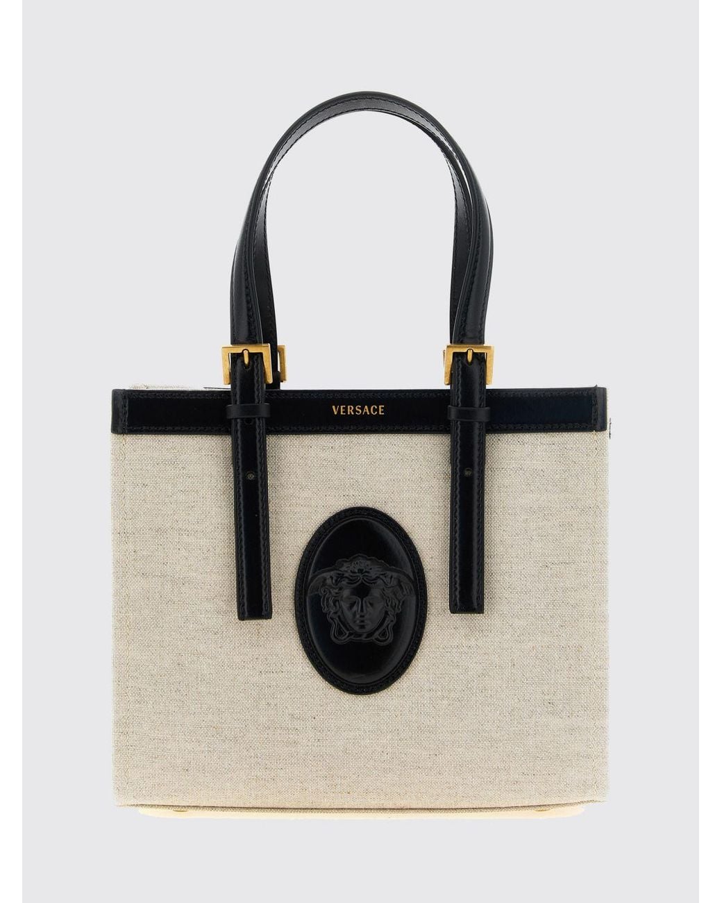 Versace Natural Rivière Mini Linen And Cotton Tote Bag With Medusa Logo