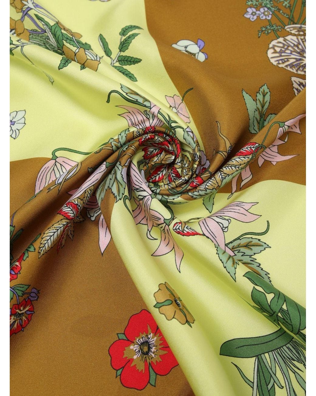 Mantero 1902 Yellow Square Silk Twill Foulard With Romantic Floral Print