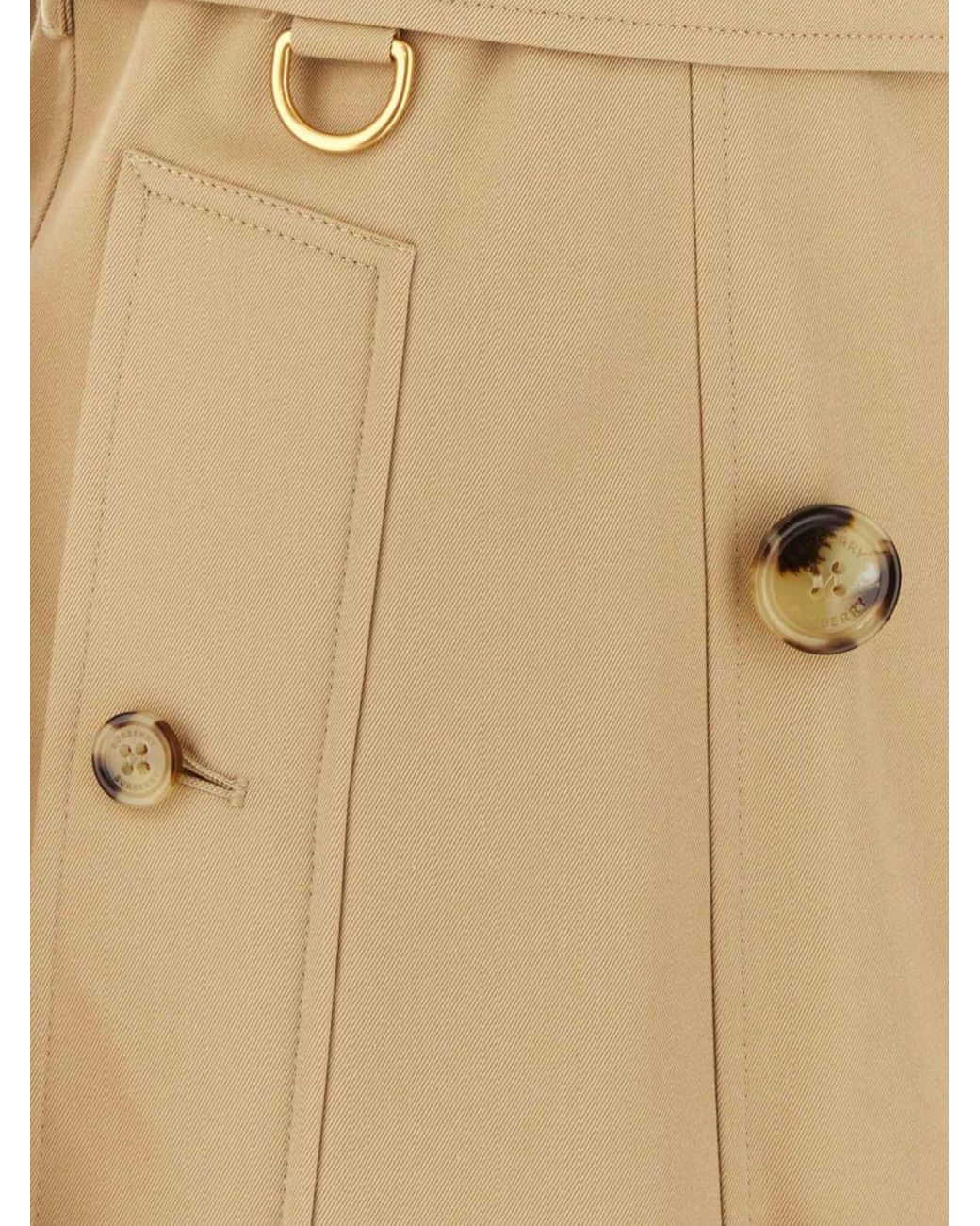 Burberry Natural Knee-Length Double-Breasted Cotton Trench Coat With Belt And Epaulettes