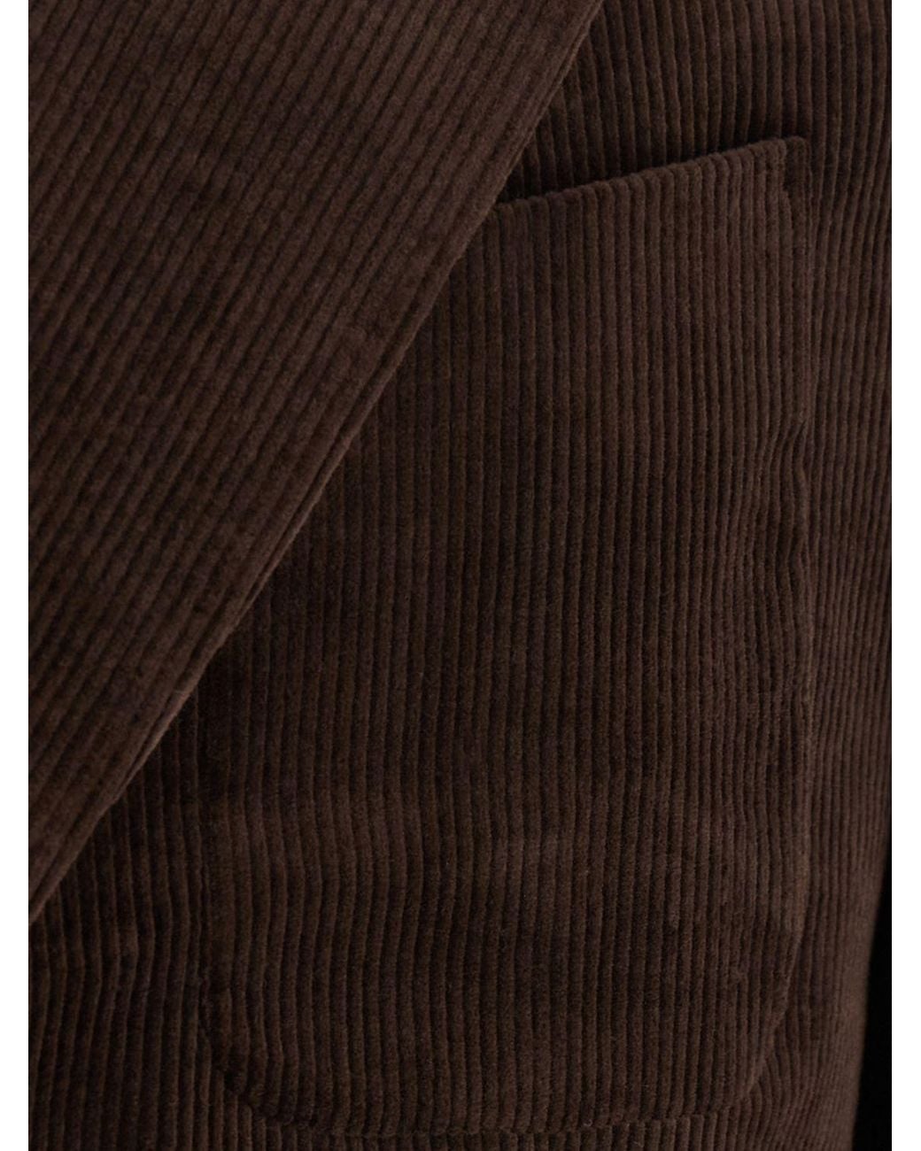 TONYWACK Brown Single-Breasted Velvet Blazer With Peak Lapels And Patch Pockets for men
