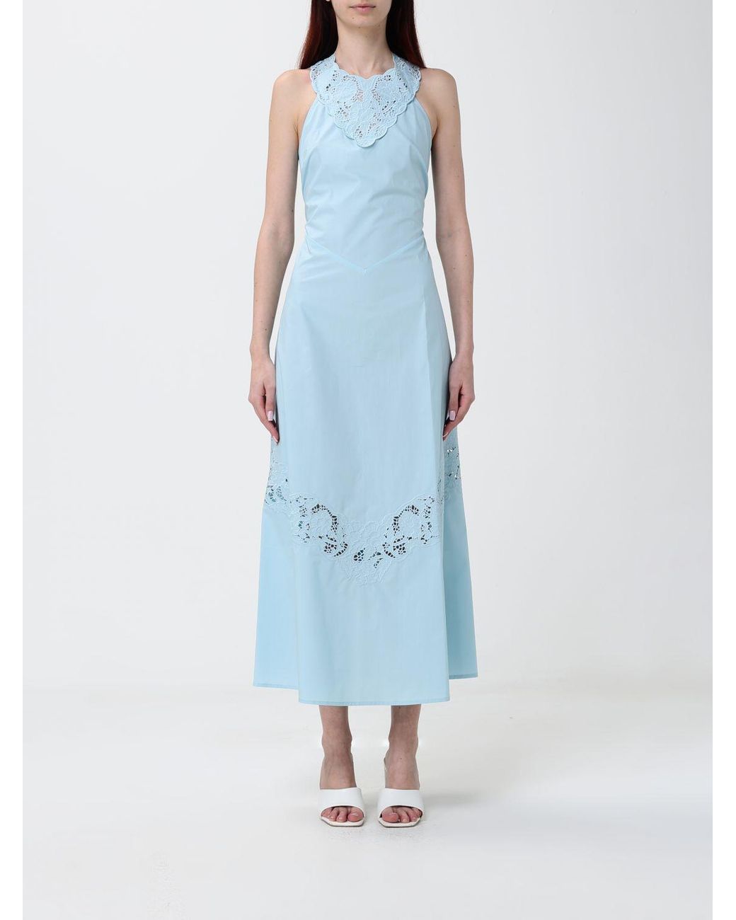 Twinset Blue Cotton Midi Dress