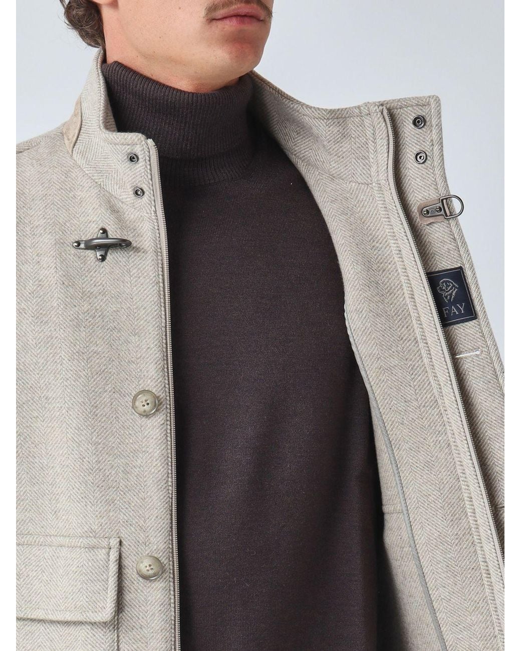 Fay Natural Short Wool Coat With High Neck And Iconic Toggles for men