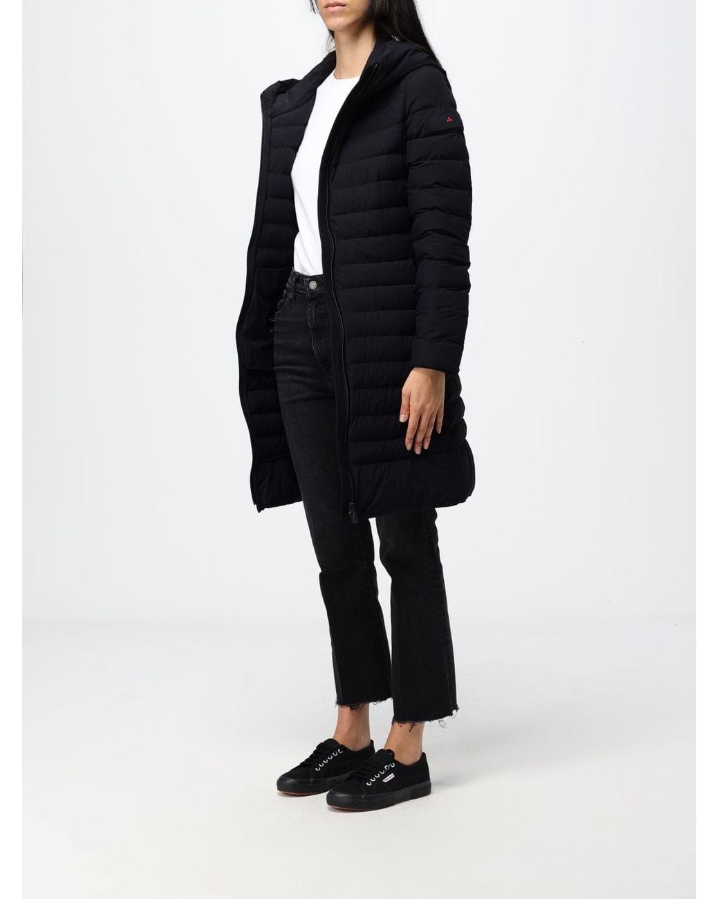 Peuterey Blue Knee-Length Quilted Nylon Down Jacket With Hood And Zip Closure