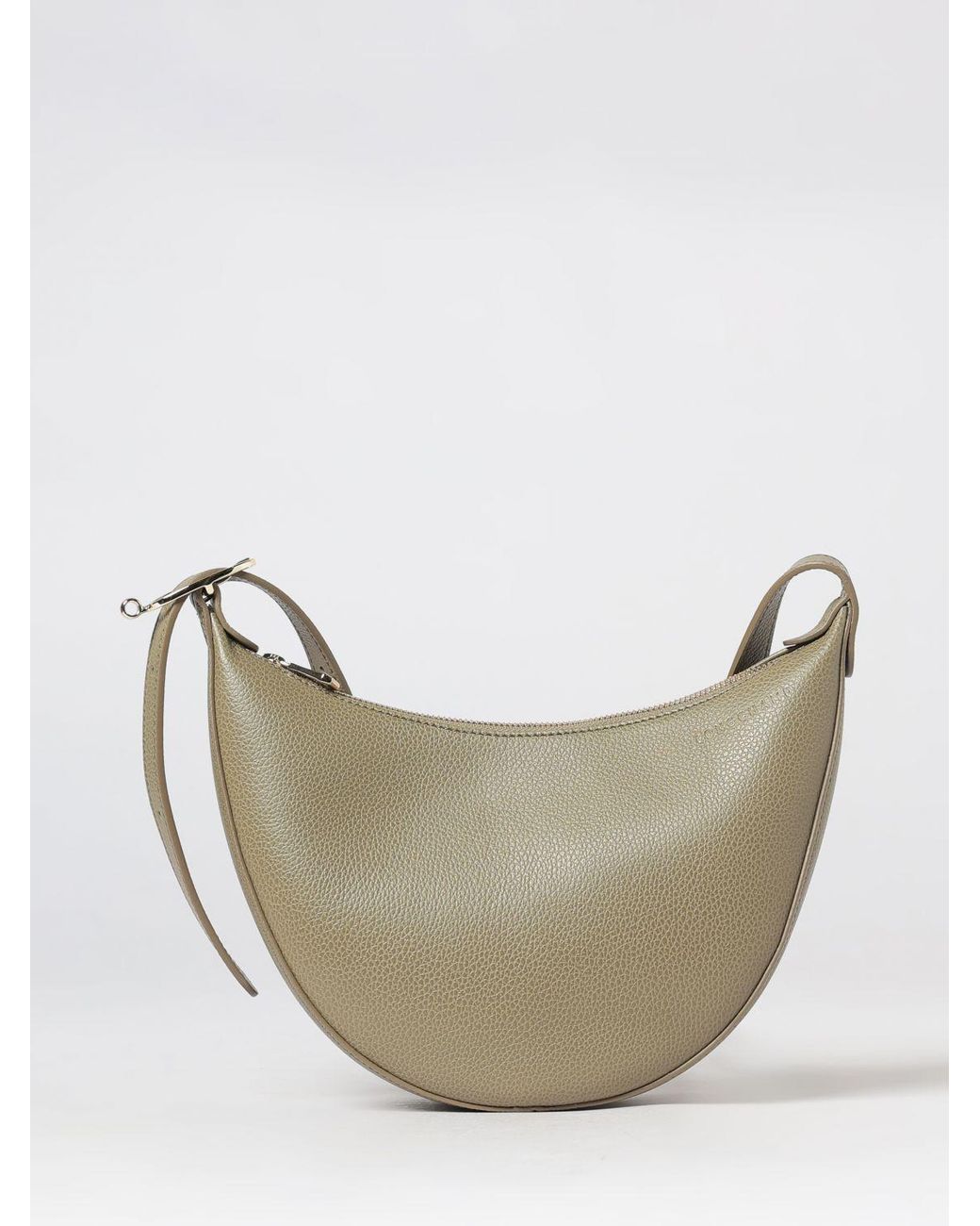 Longchamp Gray Le Foulonné Toile Half-Moon Leather Shoulder Bag