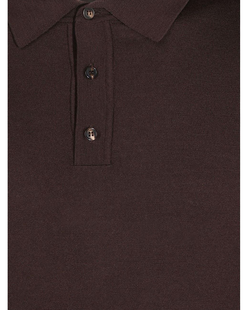 Zanone Brown Long-Sleeved Knit Wool Polo With Three-Button Placket for men