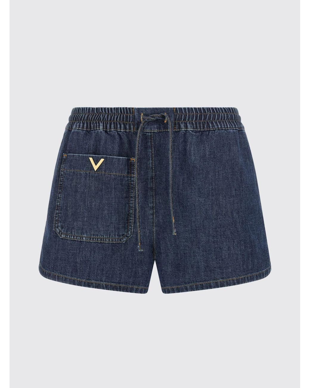 Valentino Garavani Blue Cotton Denim Shorts With Drawstring Waist