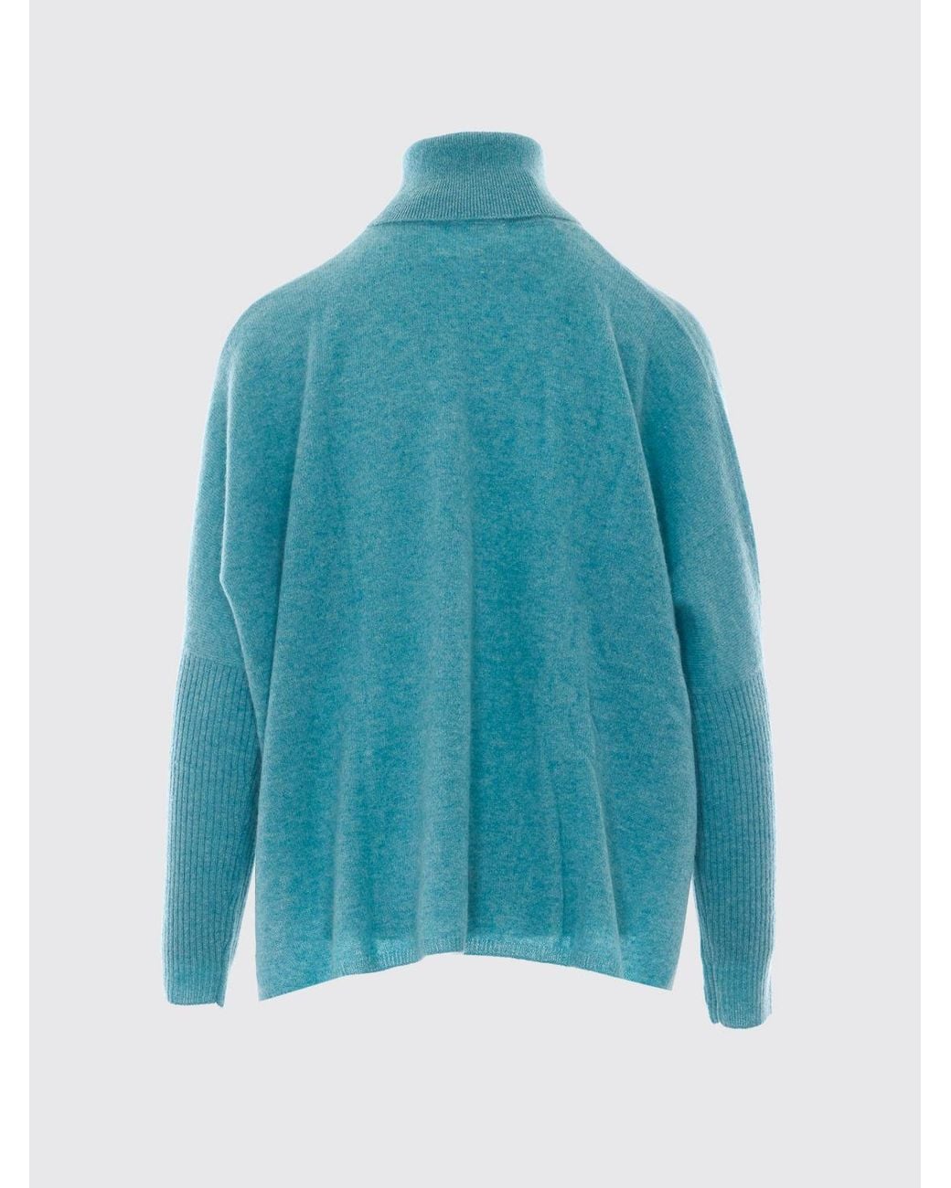 Jersey De Cuello Alto De Puro Cachemir Con Manga Larga Y Ribetes Acanalados Not Shy de color Blue