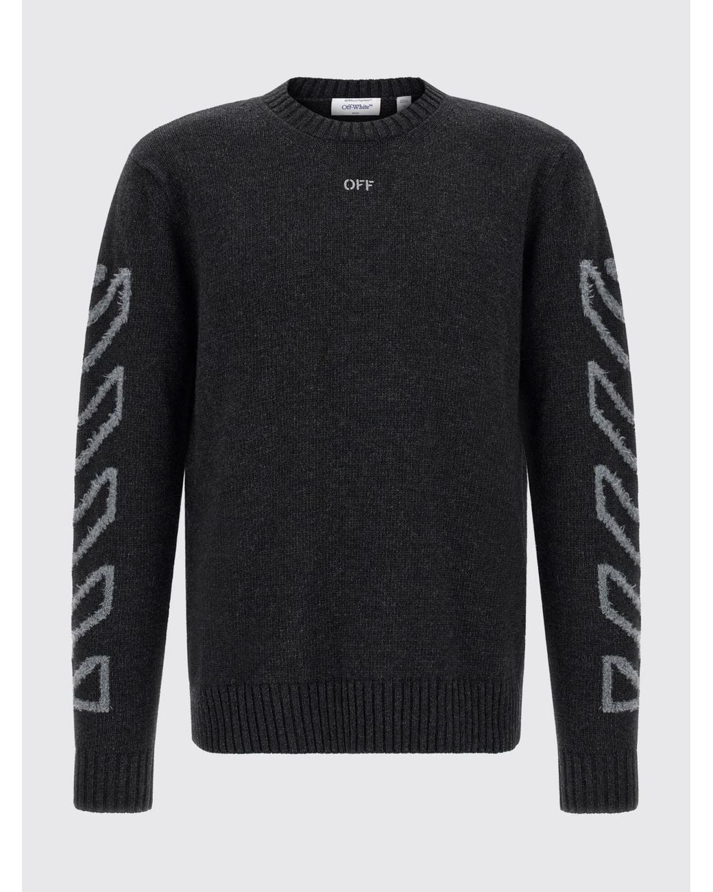 Off-White c/o Virgil Abloh Blue Wool-Blend Crewneck Jumper With Jacquard Arrow Logo for men