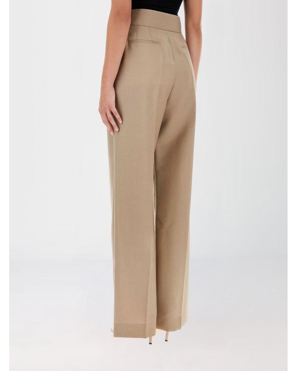 Valentino Garavani Natural High-Waisted Pleated Merino Wool Wide-Leg Trousers