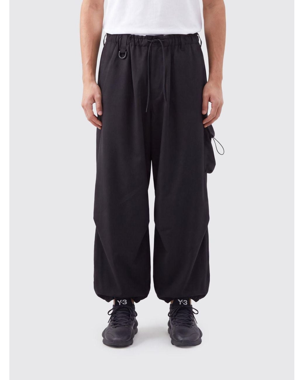 Y-3 Black Wide-Leg Technical Fabric Cargo Trousers With Drawstring for men