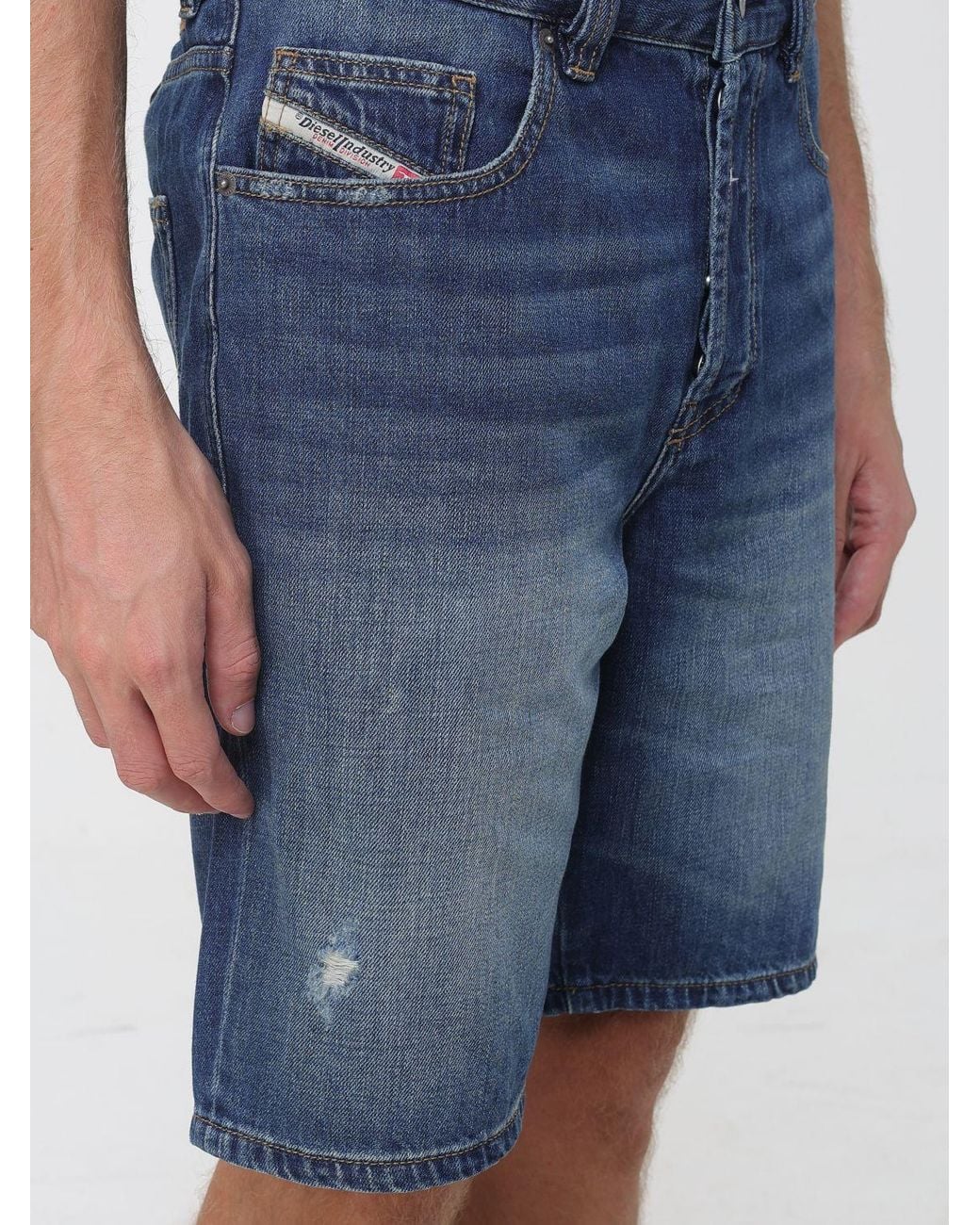 DIESEL Blue 5-Pocket Knee-Length Cotton Denim Jean Shorts for men
