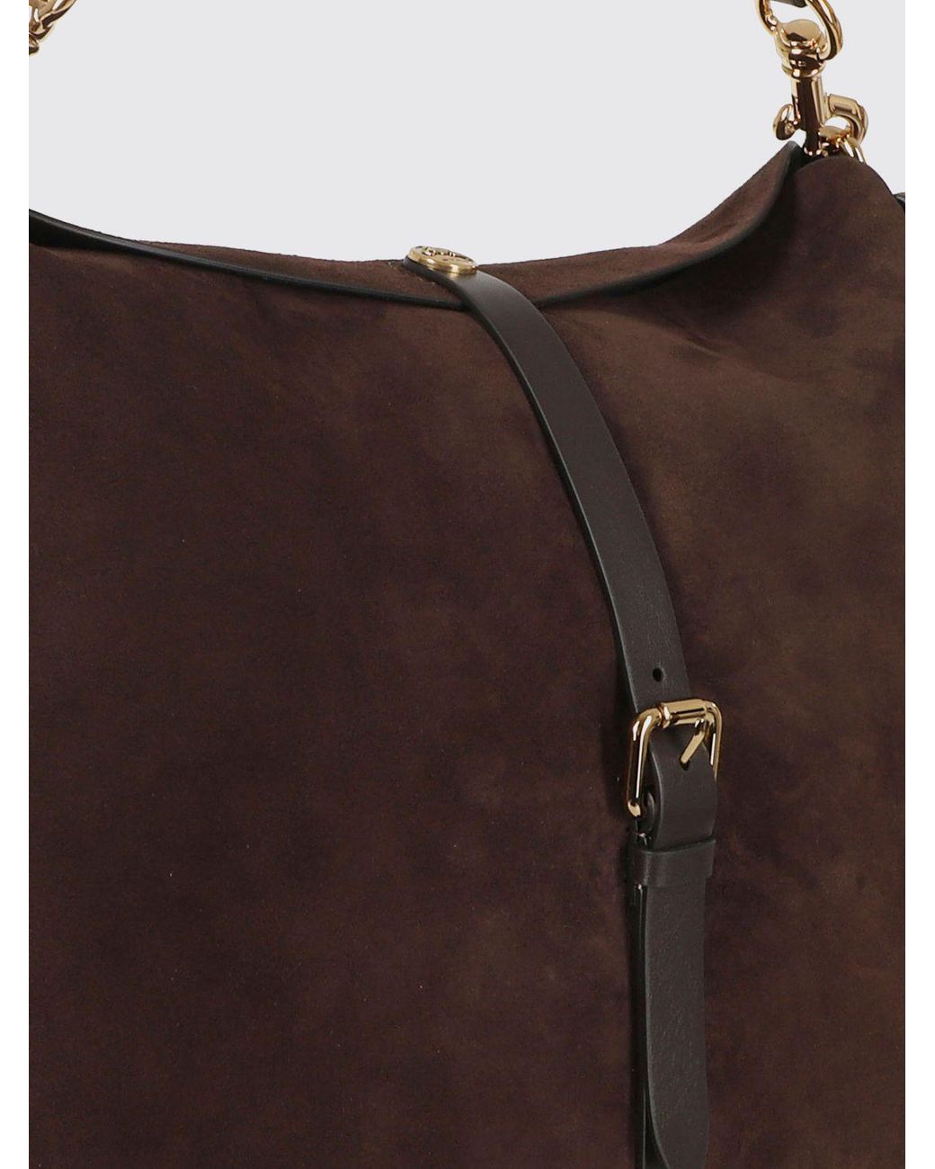 Etro Brown Large Suede Shoulder Bag With Pegaso Logo And Removable Handle