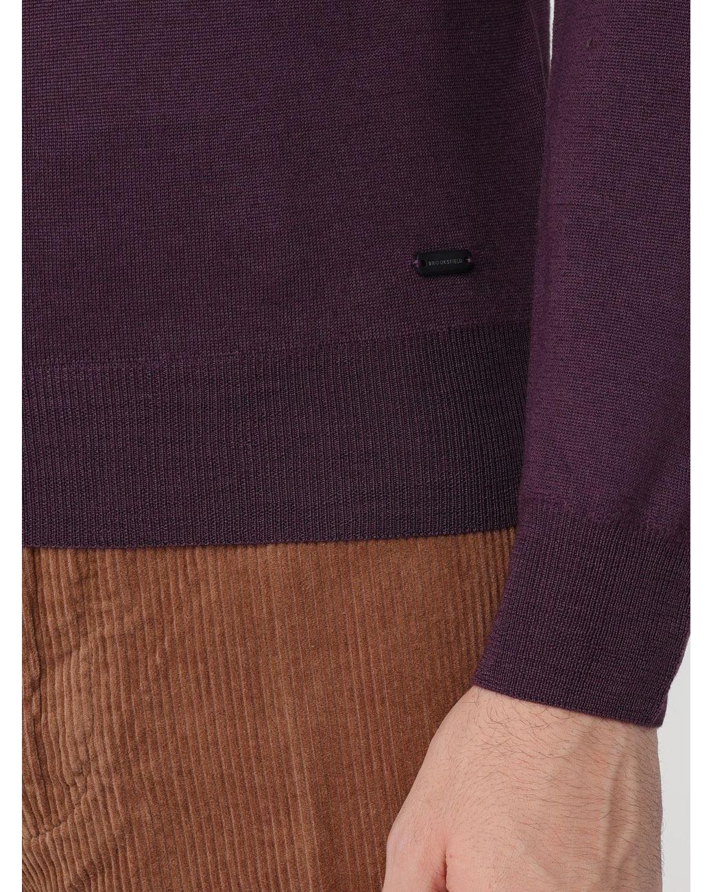 Brooksfield Purple Shawl Collar Wool Cardigan With Button Closure for men
