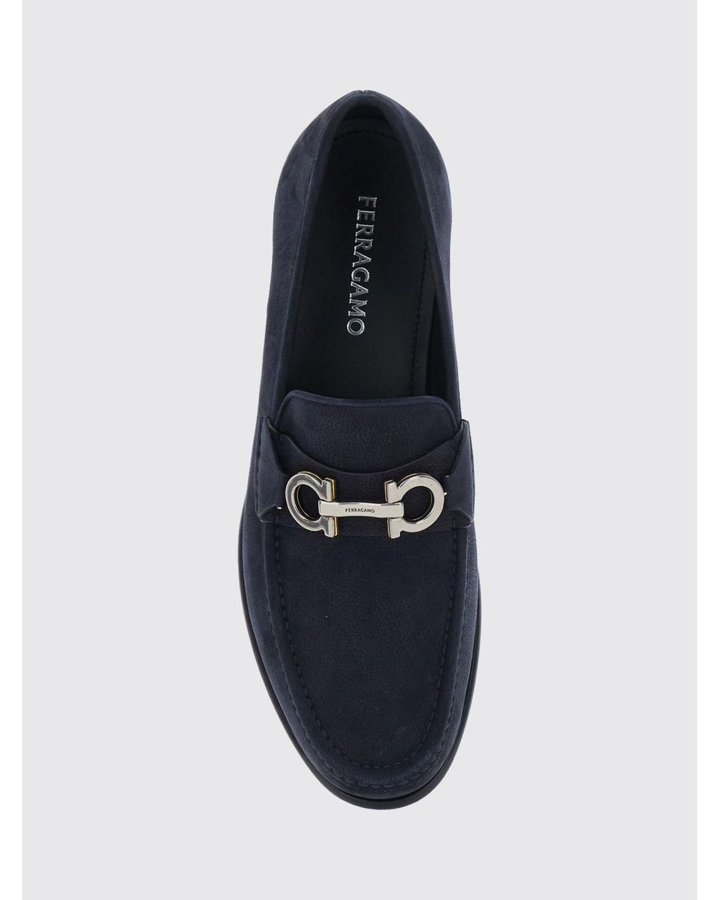 Ferragamo Blue Nubuck Leather Penny Loafers With Gancini Detail for men