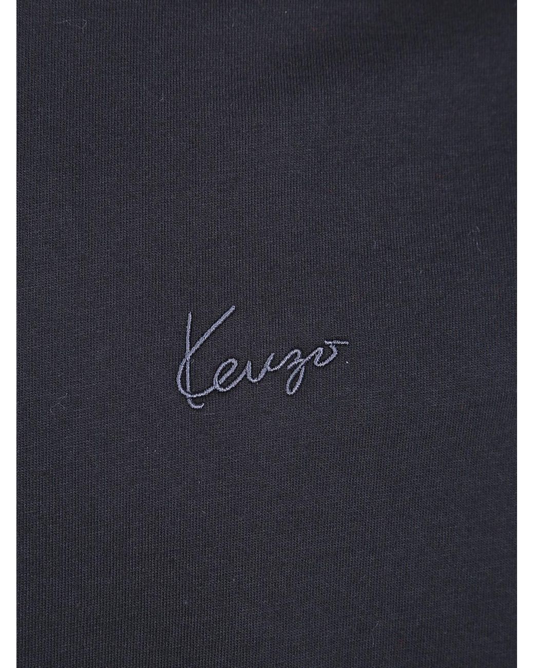 KENZO Blue Short-Sleeved Cotton T-Shirt With Contrast Embroidered Logo for men