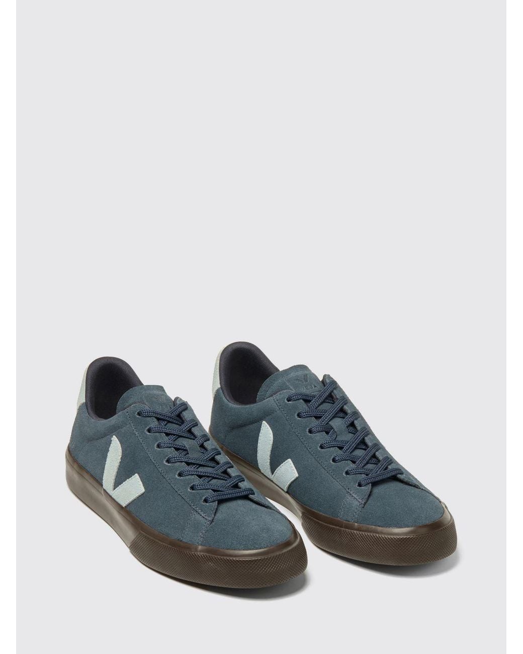 Veja Blue Campo Low-Top Suede Sneakers With Contrast Logo for men