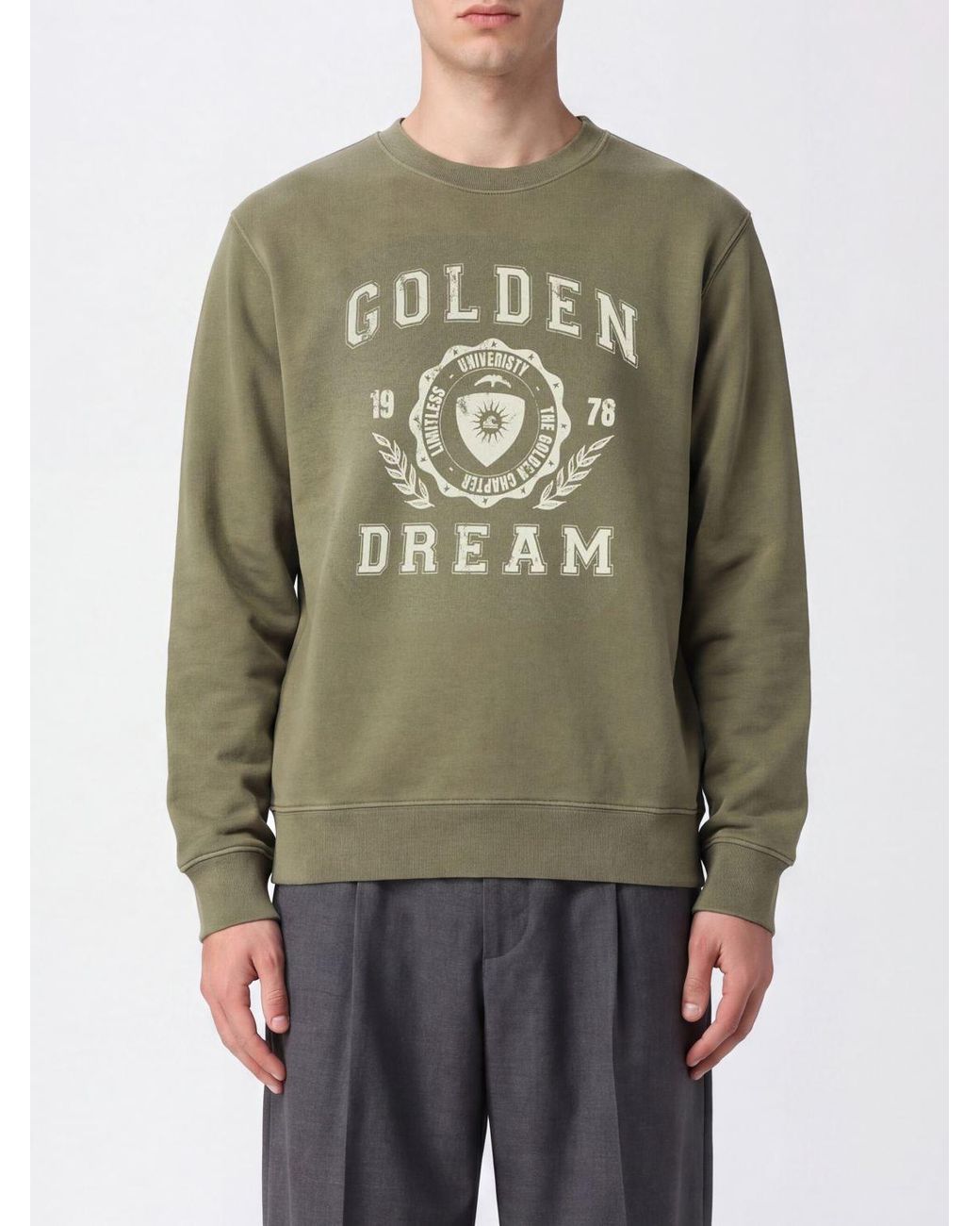 Golden Goose Deluxe Brand Green Crewneck Cotton Sweatshirt With Contrasting Logo for men