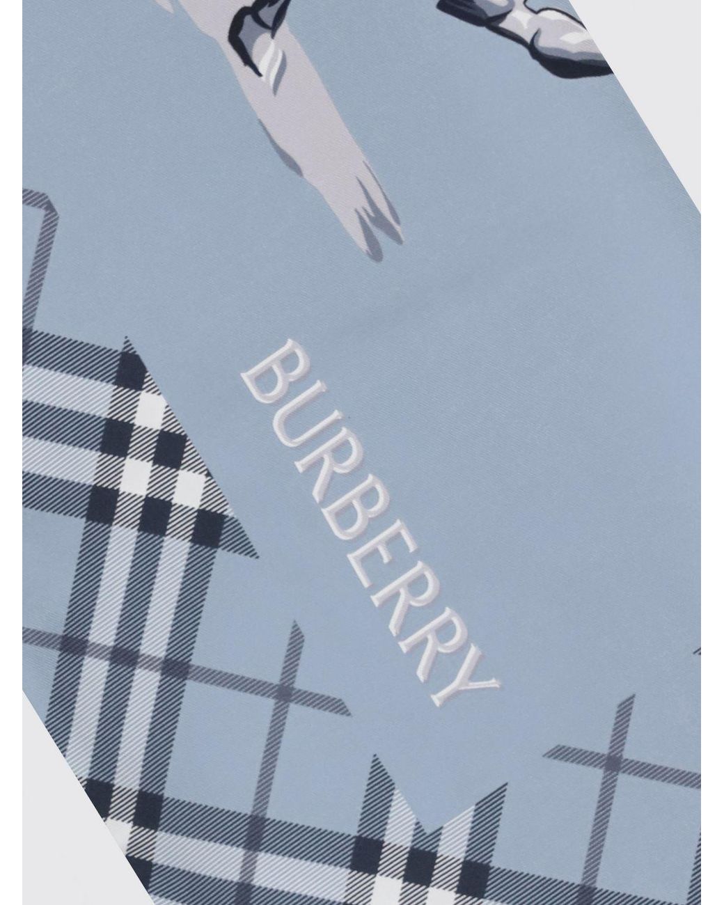 Burberry Blue Square Pure Silk Scarf With Check And Graphic Print for men