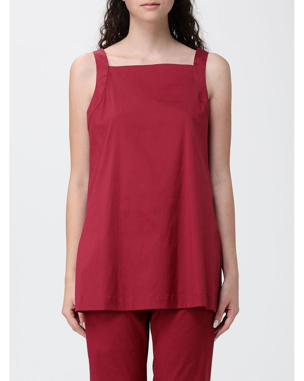 Max Mara Red Straight-Neck Off-Shoulder Top