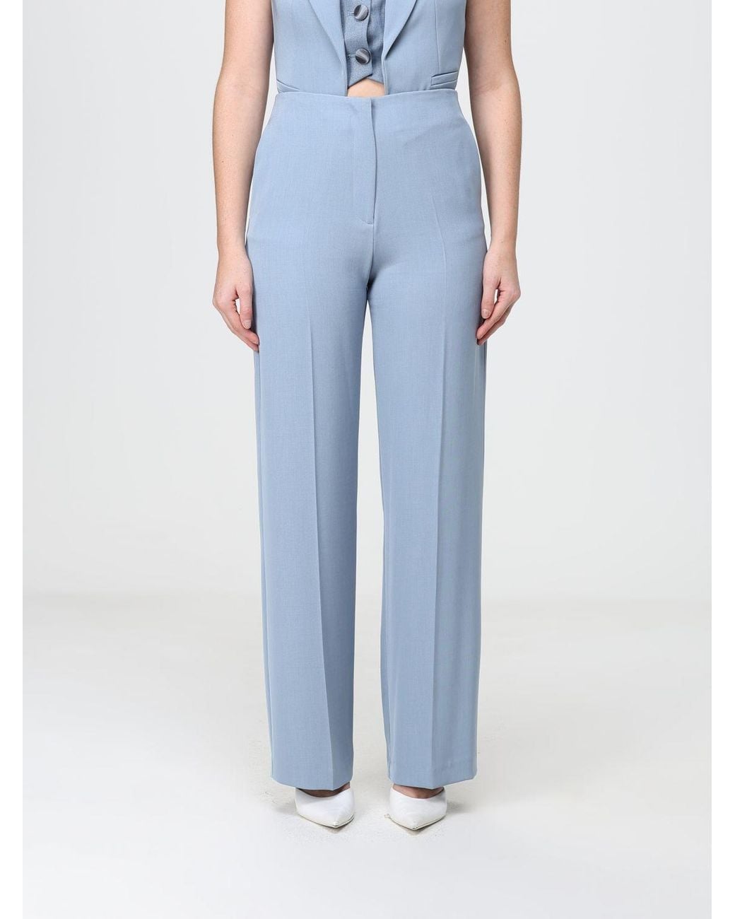 Hanita Blue High-Waisted Wide-Leg Crêpe Palazzo Trousers