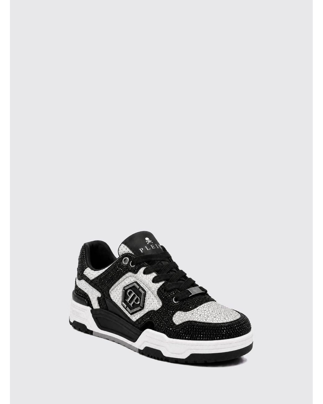 Philipp Plein White Predator V2 Leather Trainers With Crystals And Hexagon Logo for men