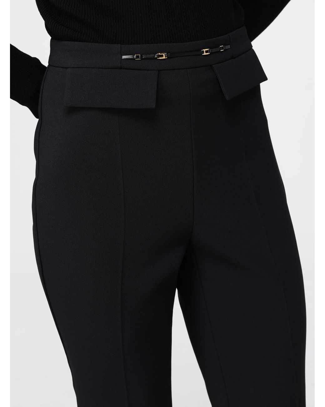 Elisabetta Franchi Black High-Waisted Skinny Crêpe Trousers With Flap Pockets