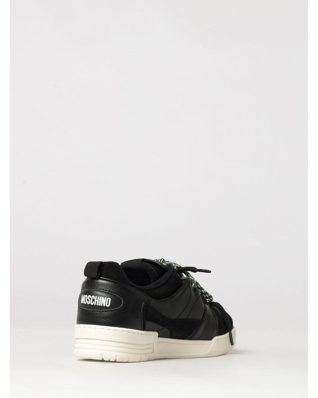 Moschino Couture Black Bicolour Leather And Suede Low-Top Sneakers With Contrast Logo for men