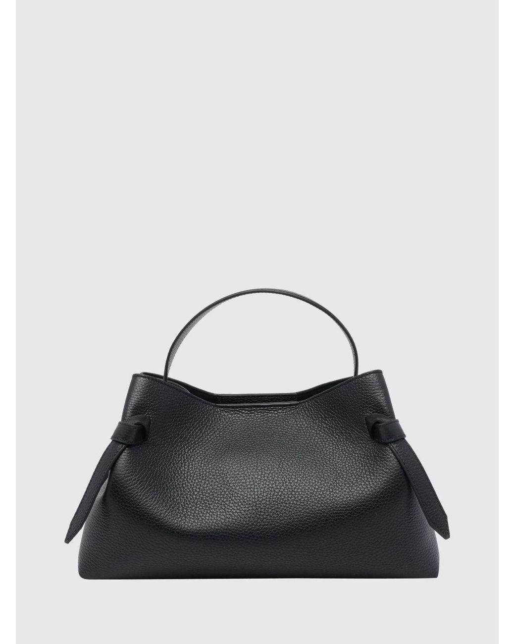 Yuzefi Black Gyoza Grained Calfskin Leather Handbag With Shoulder Strap