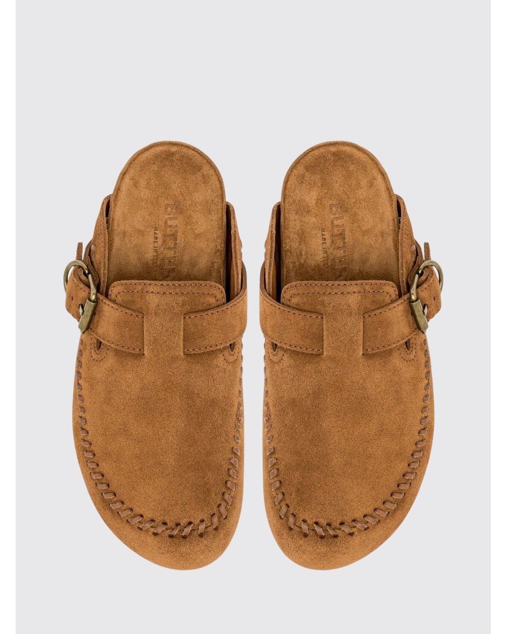 Buttero Brown Suede Leather Mules With An Adjustable Strap And Low Heel