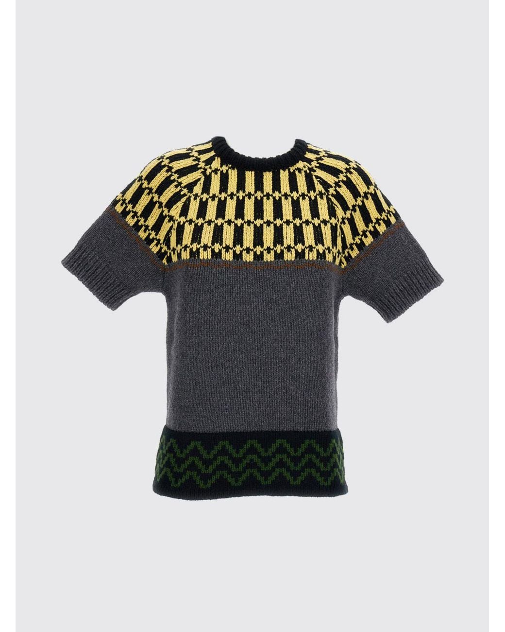 Marni Gray Schmaler Wollpullover Mit Abstraktem Jacquardmuster Und Rundhalsausschnitt