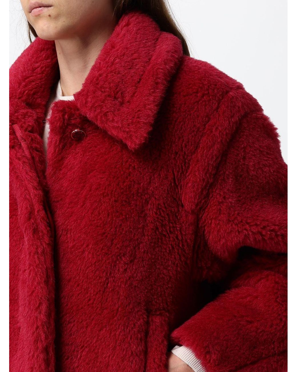 Max Mara Red Alpaca And Wool Teddy Jacket With Concealed Closure