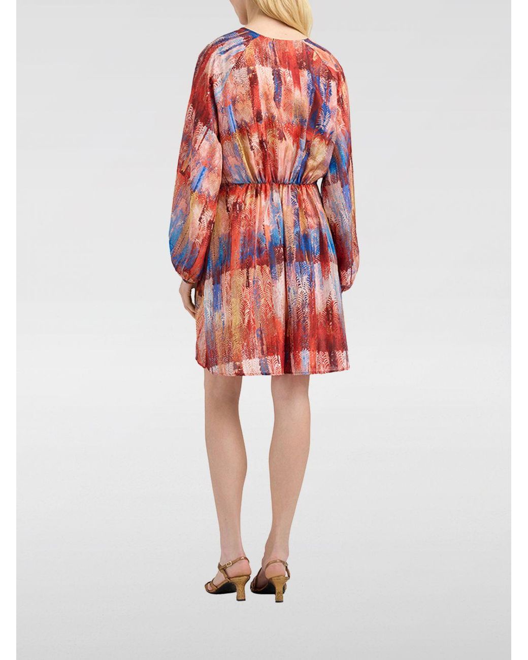 Momoní Red MomonÌ Abstract Print Silk Mini Dress With V-Neck And Long Sleeves