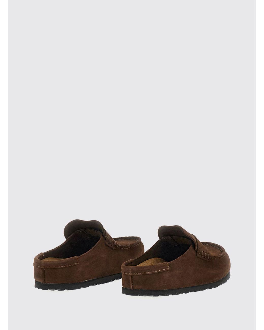 Birkenstock Brown Naples Suede Leather Mules With A Round Toe