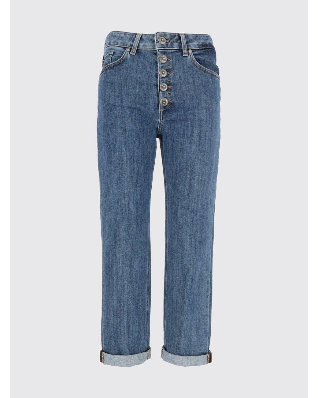 Dondup Blue Mid-Rise Straight Leg Cropped Jeans With Cuffed Hems
