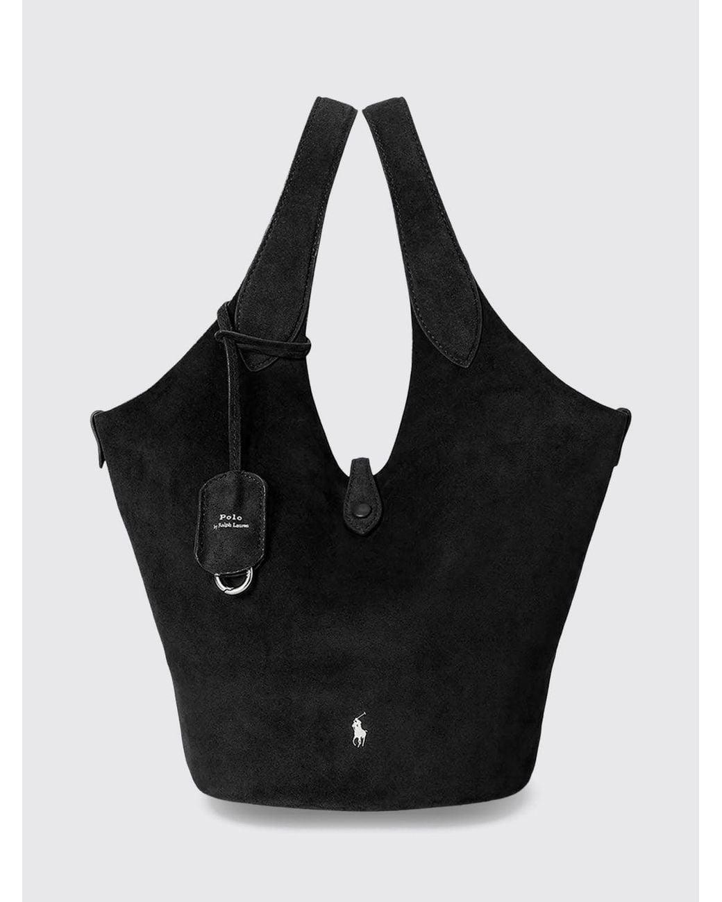 Polo Ralph Lauren Black Play Suede Leather Handbag With Pony Logo