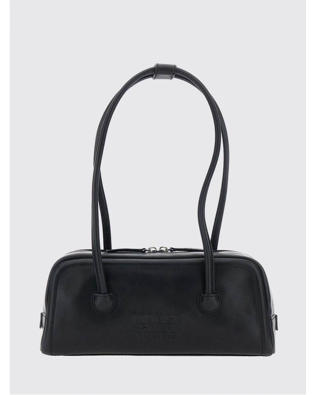 MARGE SHERWOOD Black Boston Flared Leather Shoulder Bag With Double Handle