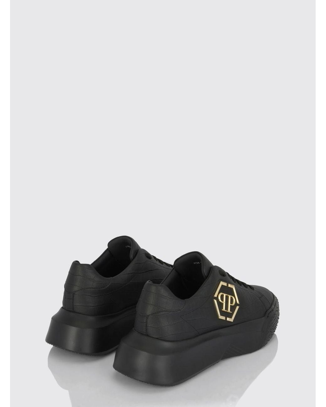 Philipp Plein Black Croc-Effect Leather Low-Top Trainers With Hexagon Logo for men