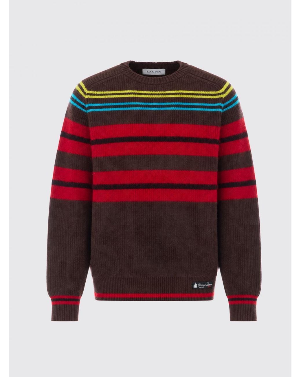 Lanvin Red Striped Wool Mohair And Cashmere Blend Crewneck Jumper for men